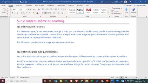 témoignages Anne-Helene Labissy Coach professionnel Toulouse